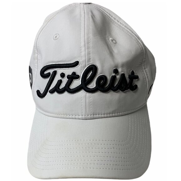 Titleist Hat Cap Strap Back White Black Golf Pro V1 FJ Mens Adjustable - Picture 1 of 4